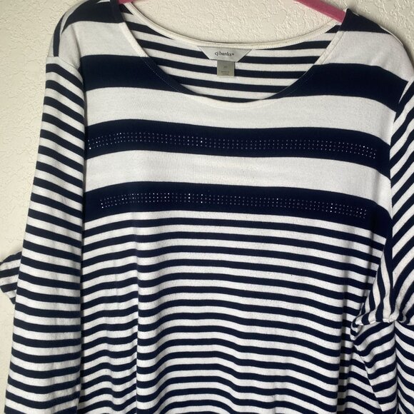 Cj Banks Tunic Top Womens 3X Plus Size Navy White Striped Casual Beach Resort - Picture 5 of 10